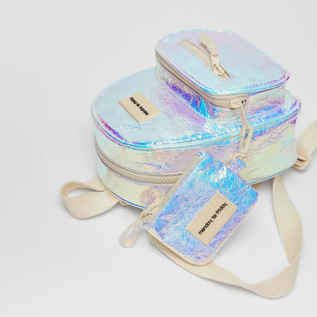 

New laser children's mother backpack wrinkle road fabric color with ornaments backpack
