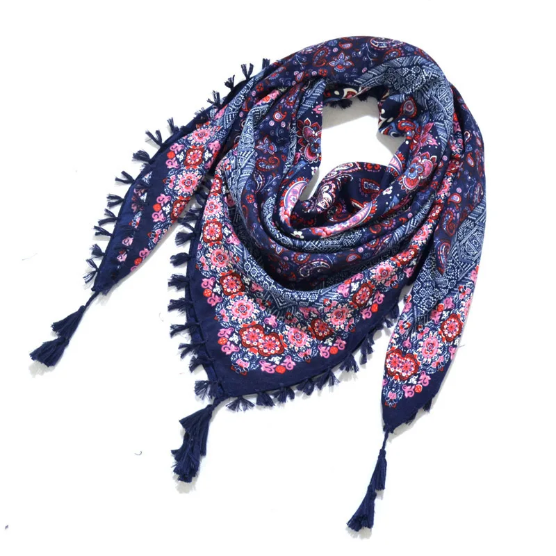 Bohemian Scarf Women Winter Wrap Shawl Retro Floral Tassel Female Scarf Big Square Scarf Cotton Foulard Handkerchief 2