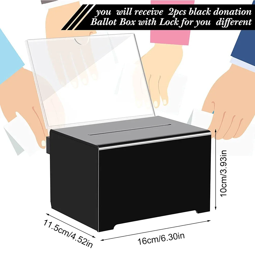 Description Picture 6 of itemBox Clear Donation Storage Jar Suggestion Trading Lock Ballot Raffle Acrylic Money Ticket Container Tip Fundraising Collection