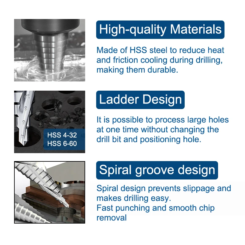 Xcan Step Drill Bit 1pc 4-12 4-32mm Pagoda Drill Hexagon Screw Drill Core Drilling Tool HSS Spiral Groove Wood Metal Hole Cutter