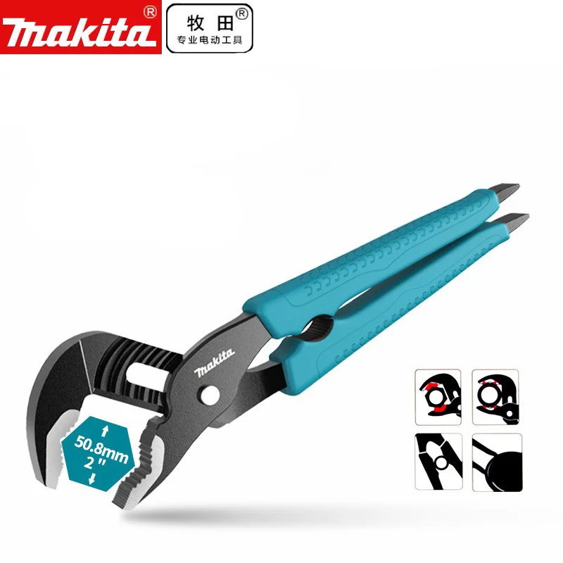 

Makita Water Pump Pliers 10 Inch Open Pliers Multifunctional Water Pipe Wrench Adjusting Pliers Angle Pipe Wrench 50.8mm B-65486