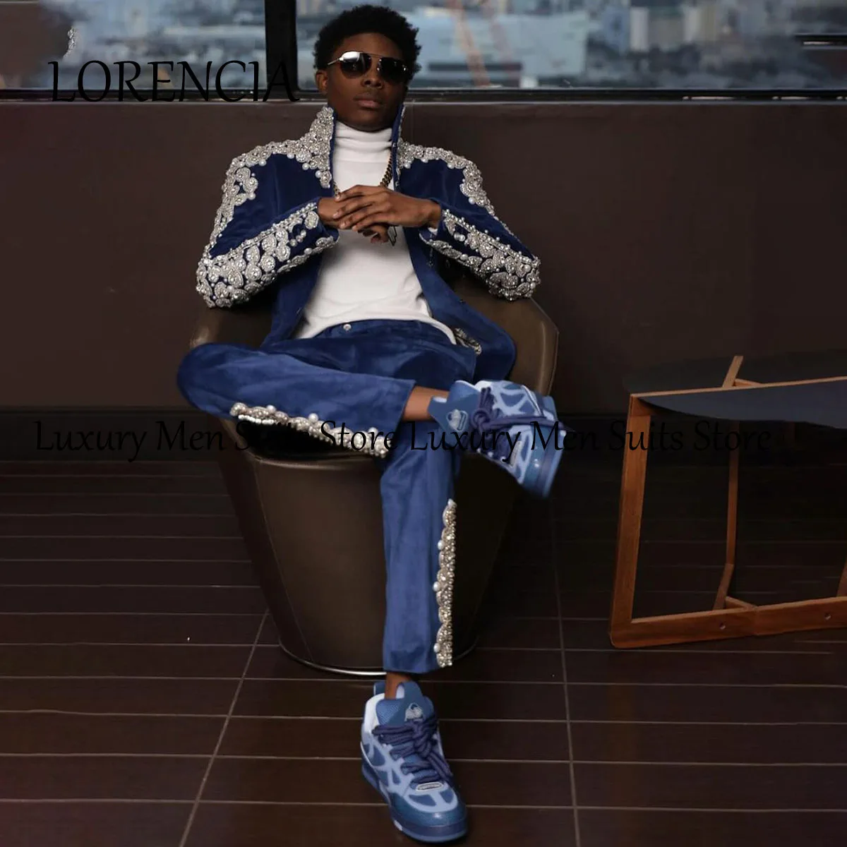 Diamond Men Suit For Wedding Luxury Beaded Crystal Groom Wear Tuxedo 2 Pieces Male Prom Blazer Slim Fit Costume Homme