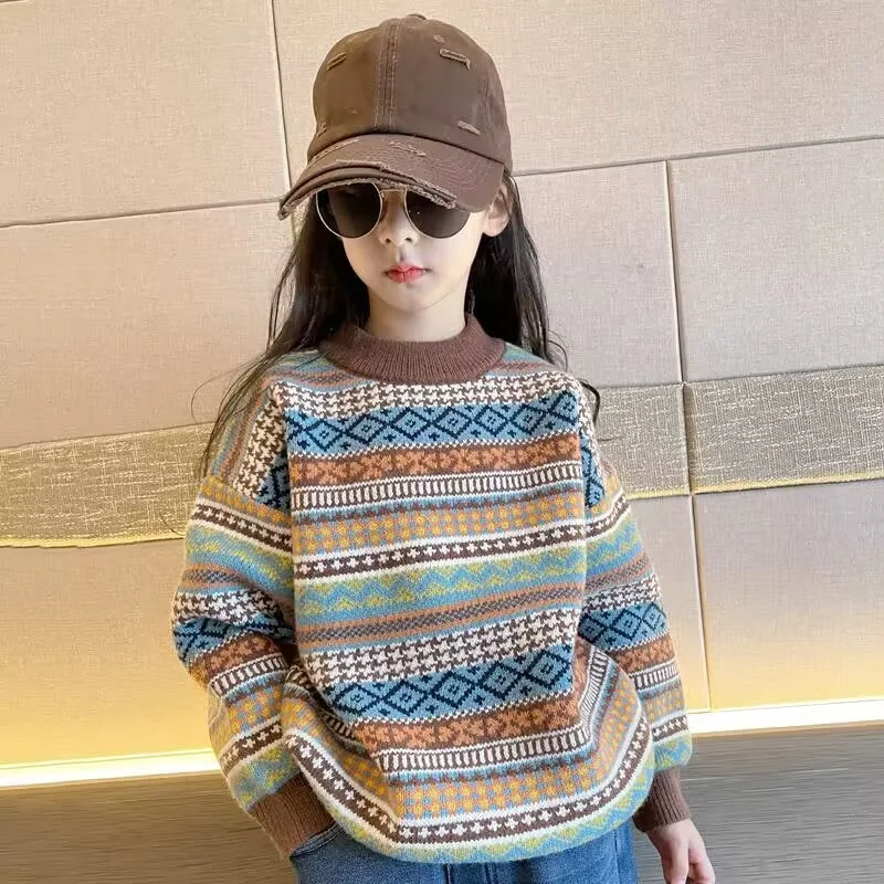 

Girls Sweater Wool Coat Kids Tops Knitting 2023 Dots Thicken Warm WinGirlter Autumn Toddler Cottons Pullover Children's Clothing