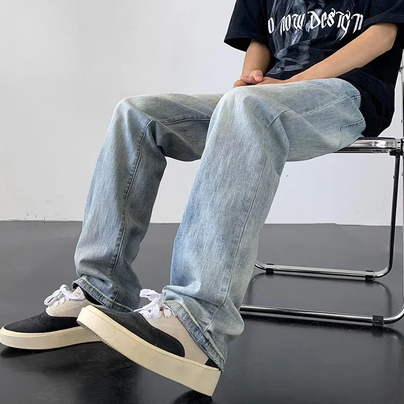 Denim retro straight leg casual pants streetwear joggers men clothing