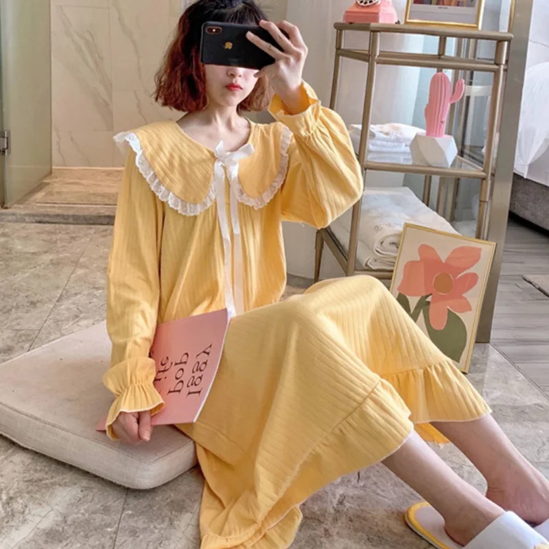 Lace Nightdress Women Fashion Long Sleeve Nightgown Court Style Princess Sleepshirt Sleepwear Spring Nightwear Home Dressin Gown