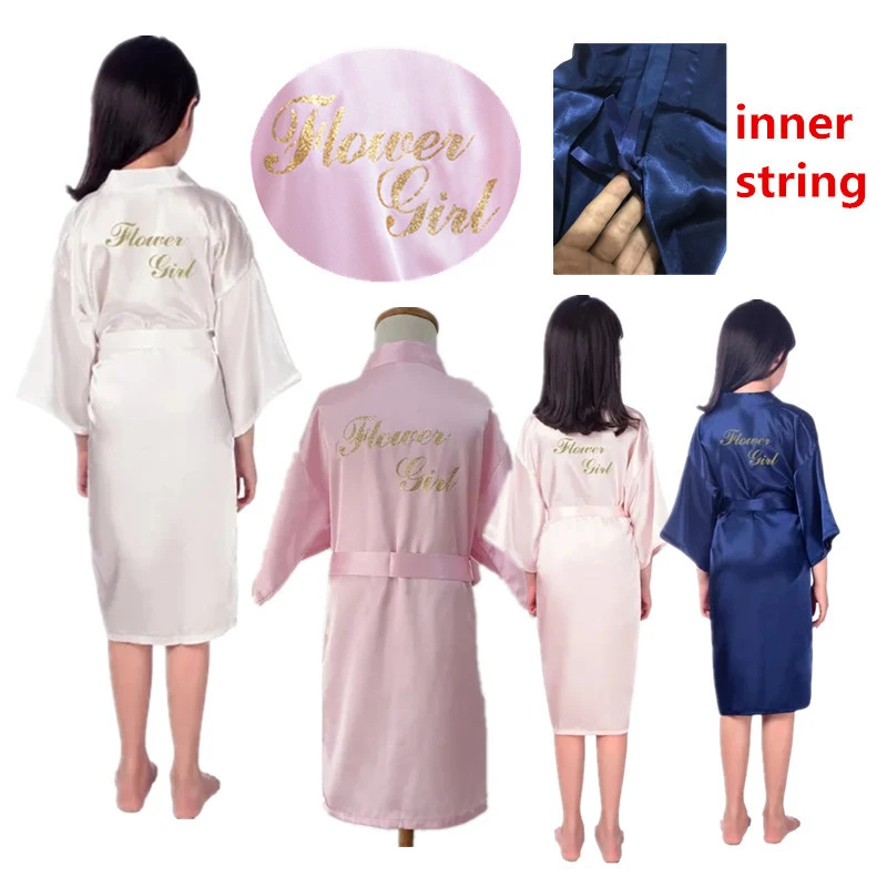 Kids Gold Glitter Pure-colored Robe Satin Silky for Flower Girl Bridal Party Wedding Getting Ready, Kids Robe