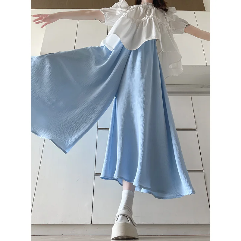 Solid Color Fashion Simplicity Women Summer 2024 New Pleated Skirt High Waist Casual Elastic Waist Comfortable Wide Leg Pants