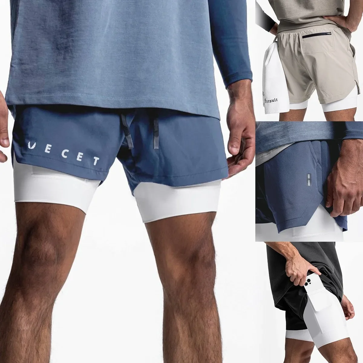Summer New Men's Fitness Sports Shorts Double Layer Casual Exercise Five-Quarter Pants Home Direct Supply Skateboard Long Pants