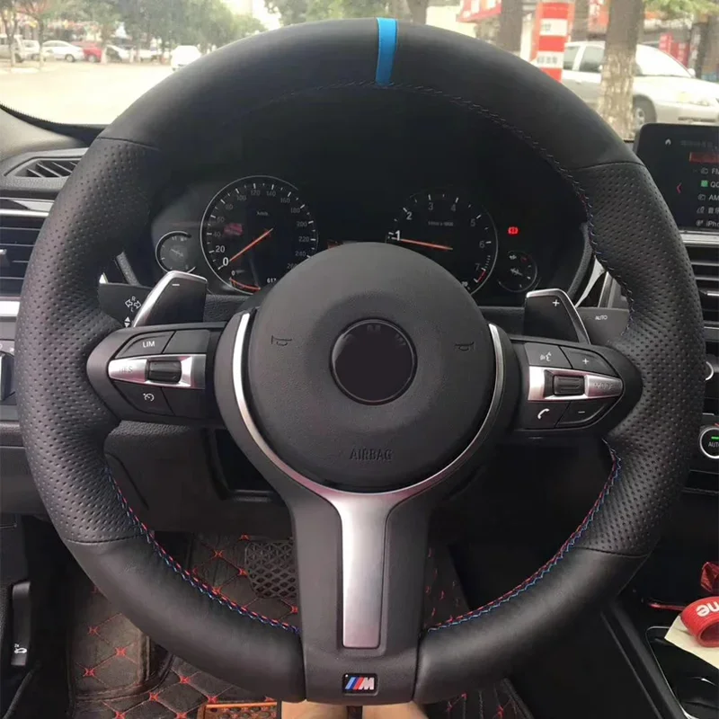 Steering Wheel Cover CARDAK Artificial leather Marker Steering Wheel Cover For BMW F87 M2 F80 M3 F82 M4 M5 F12 F13 M6 F85 X5 X6 F33 F30 M Sport