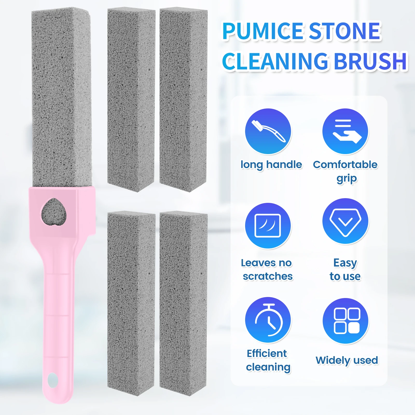 15Pcs Pumice Stone Cleaning Stick Removable Stone Toilet Bowl Cleaner with 1 Handle Bathroom Tile Sink Household Washing Tools