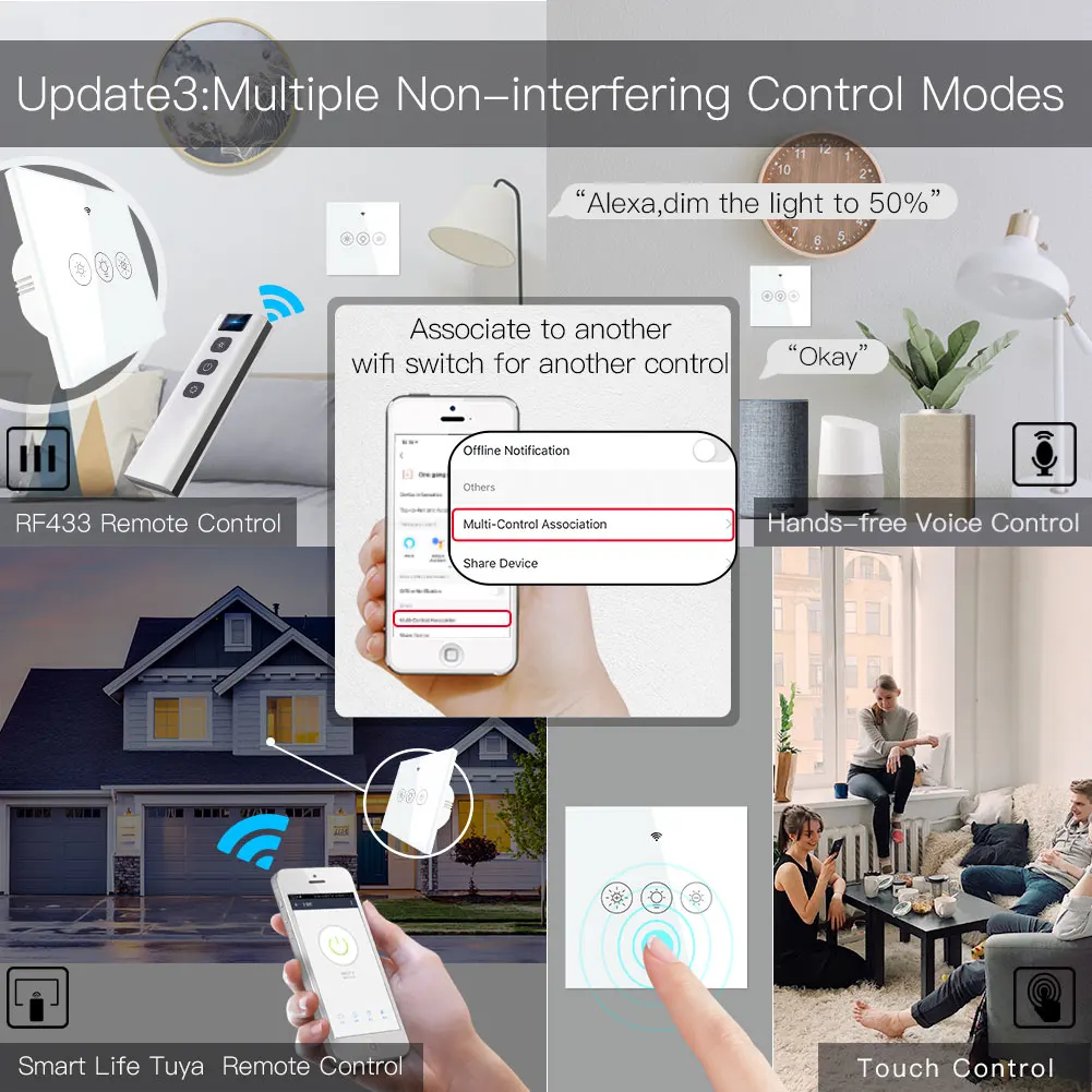 WiFi RF Smart Light Dimmer Switch 2/3Way Smart Life/Tuya APP Control Alexa Google Voice Assistants