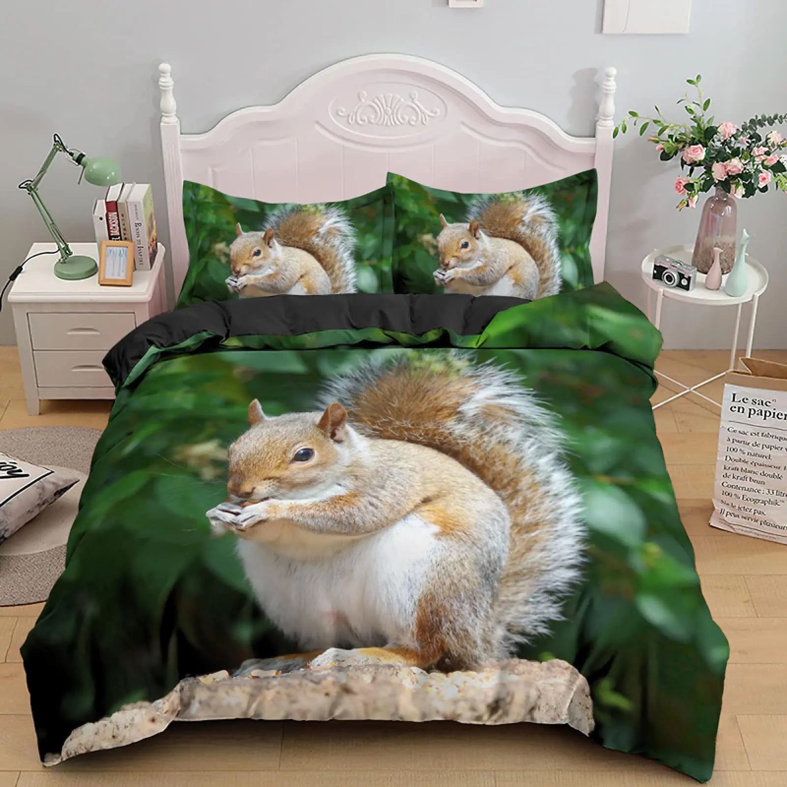 Pillowcases Winter Woodland Stag Rabbit Squirrel Duvet Quilt Cover Bedding Set 