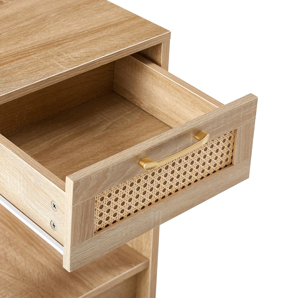 Moderner Rattan-Beistelltisch mit Schublade, Nachttisch, multifunktionaler Beistelltisch für Wohnzimmer, Schlafzimmer, H55×B40×H40cm – Detail 15