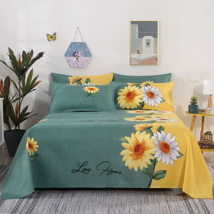 3pcs/Set Home Textile Bed Sheet Set with Pillowcases Cotton Material Lovers Home Room Bedding Flat Sheet Bed Sheet Set 2