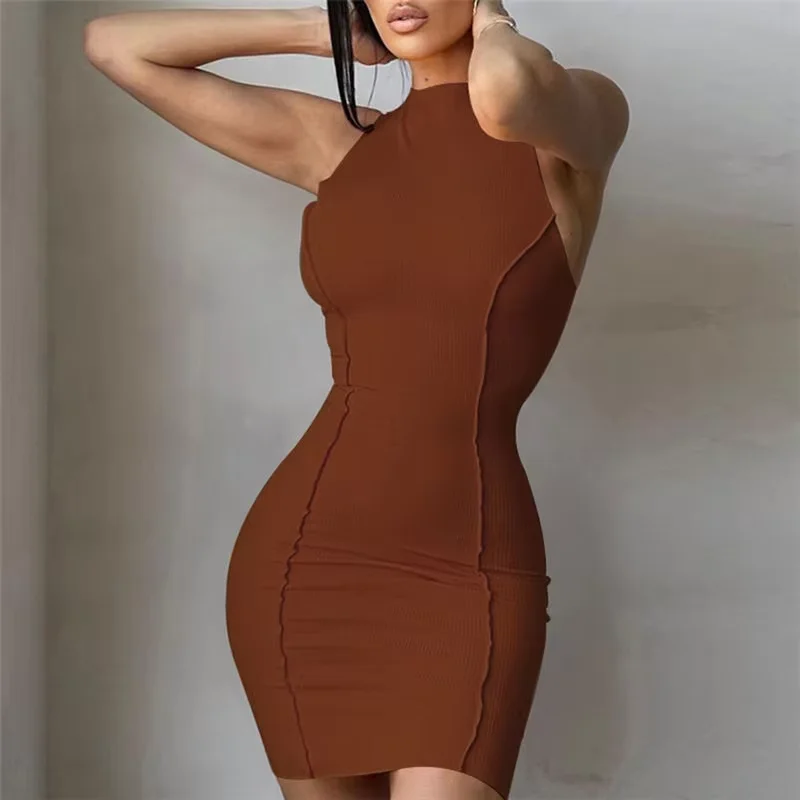 Women's Hotsweet Bodycon Dress Solid Sleeveless Slim Sexy Mini Dress Y2K Cutout Sundress Short Dress Beach Party Club Streetwear