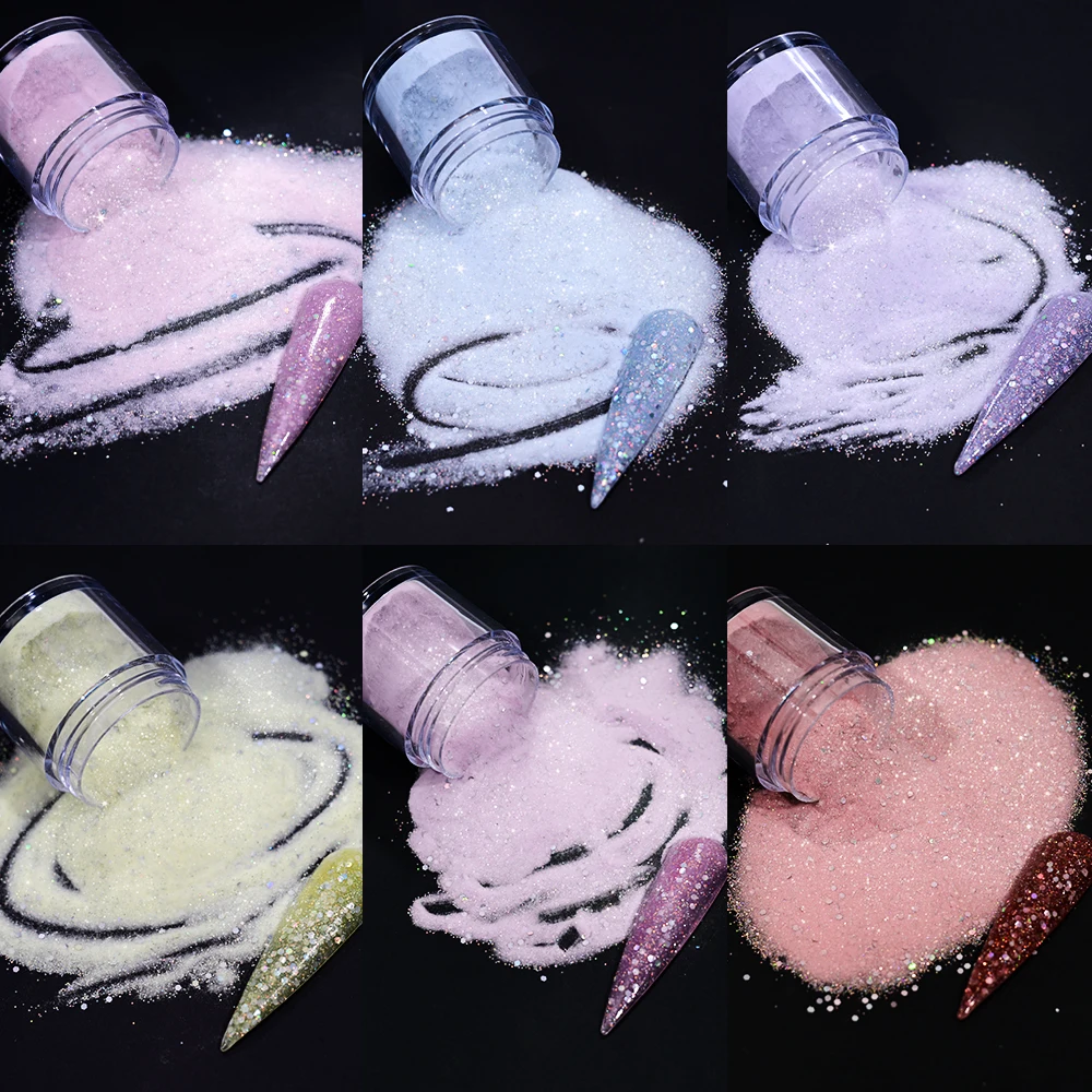6Pcs/set Pink/Purple/Blue Acrylic Nail Powder Mix Glitter sequins 3-in-1 Professional Nail Extension/Carving/Dipping Powder 5