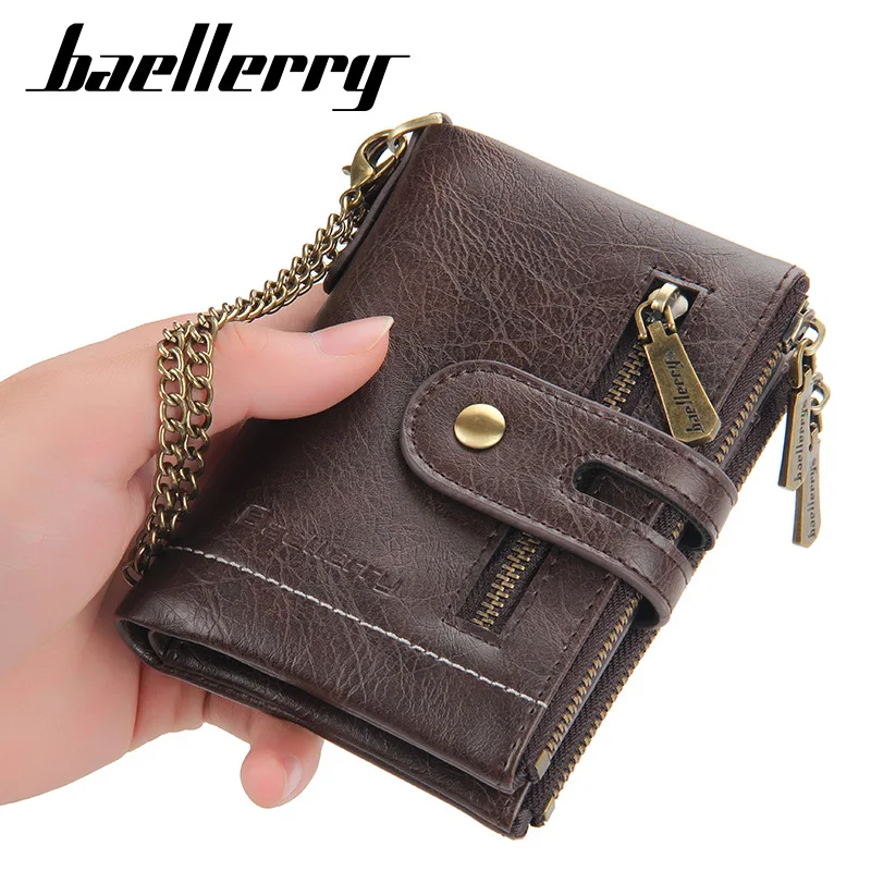 New Men's Short Wallet Premium Business Dual Zip PU Retro