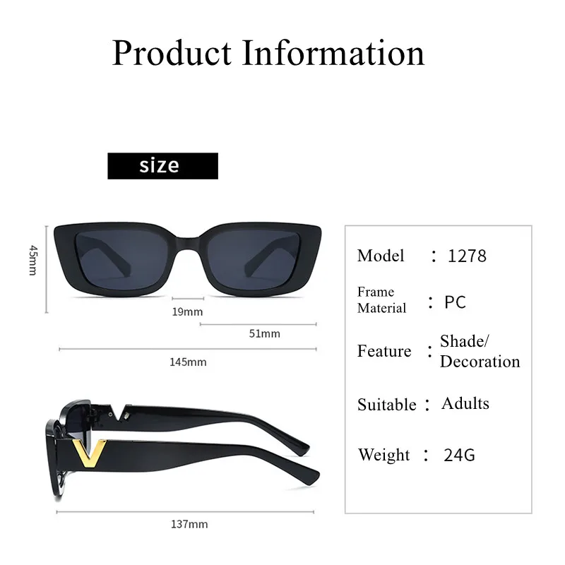 Vintage Rectangle Sunglasses Men Women Classic Fashion Small Frame