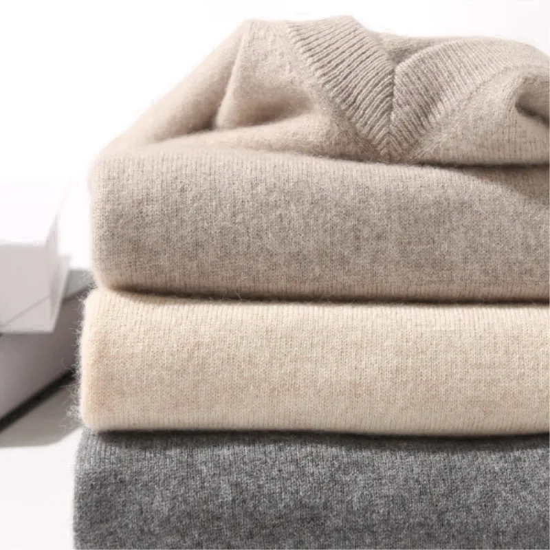 Plus Size 5XL Men's 60 Mink Cashmere Sweater V-Neck Pullovers Knit Winter Long Sleeve High-End Jumpers Woollen Bottoming Shirt 5