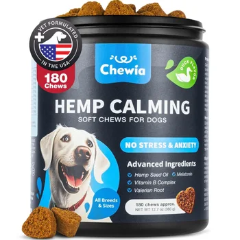Hemp Calming Chews for Dogs Anxiety Dog Calming Treats with Melatonin Valerian Root Chamomile Extract Vitamin B Complex Canine 1
