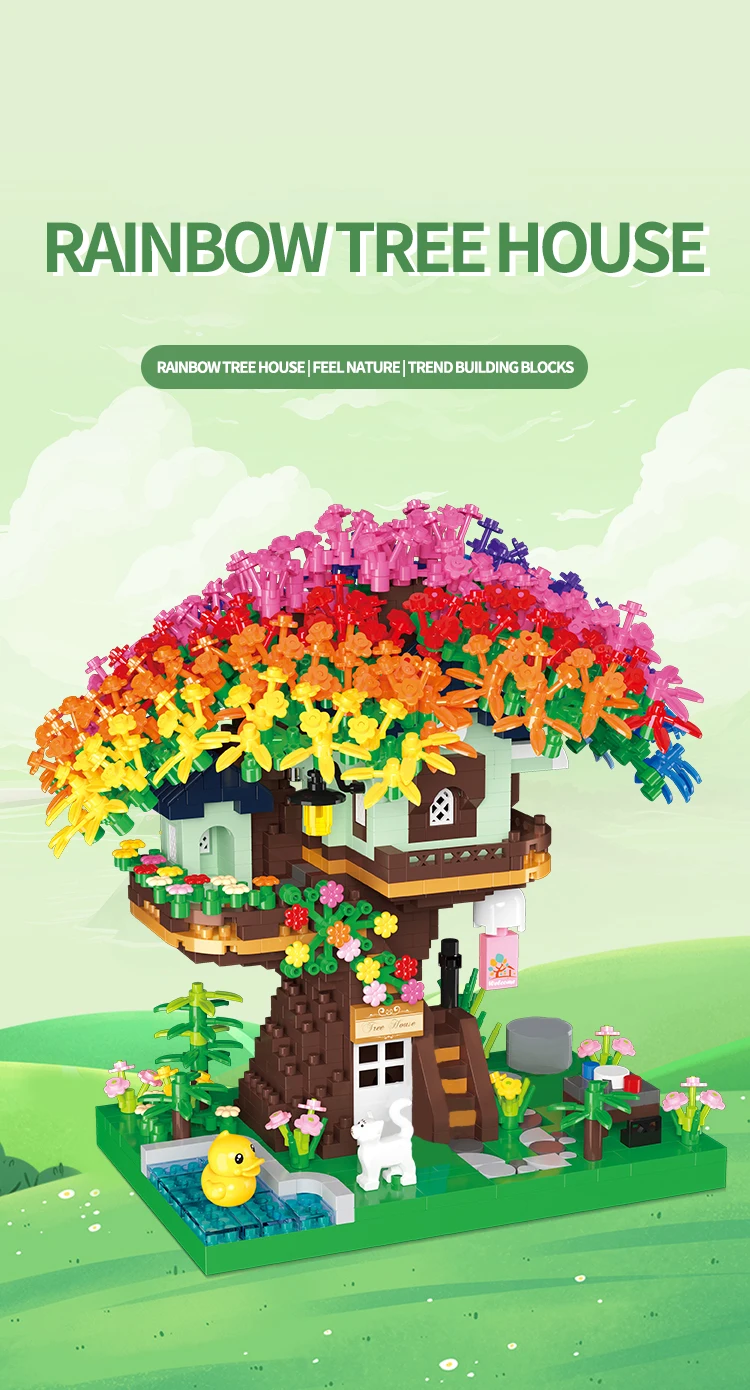 アクリル絵画　“Tree House” MOULD KING 16033 Street View Series Tree House Building
