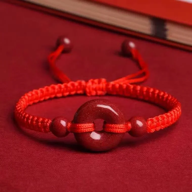 Фото Браслет с пряжкой Cinnabar, браслет для пары в этом году жизни, Плетеный ручной шнур, благословение счастливая веревка, необработанная руда, фиолетовый золотой песок, ювелирные изделия №5