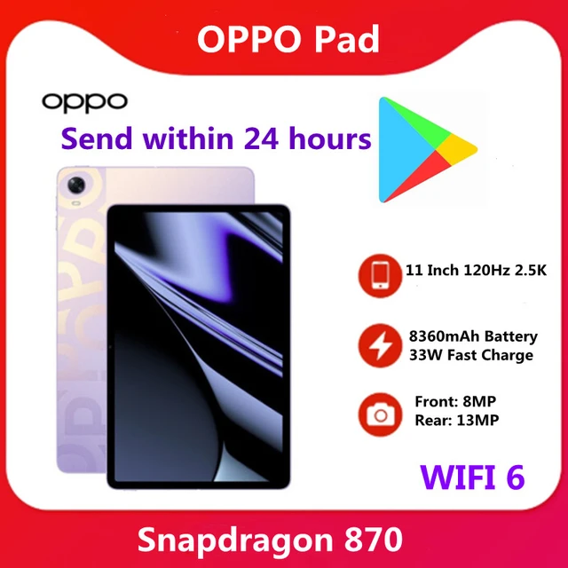 Oppoパッドタブレットのsnapdragon 870 11 ''120 60hzの2560 ×  1600の画面8360mahバッテリ33ワット充電顔id andrdid 11色os 12 13MPカメラ