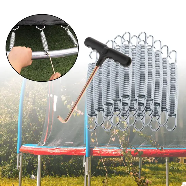 10 Molle Per Trampolino Zincate + Gancio - Ricambio Resistente Alla Ruggine, Design Conico Per Maggiore Rimbalzo - Foto 10