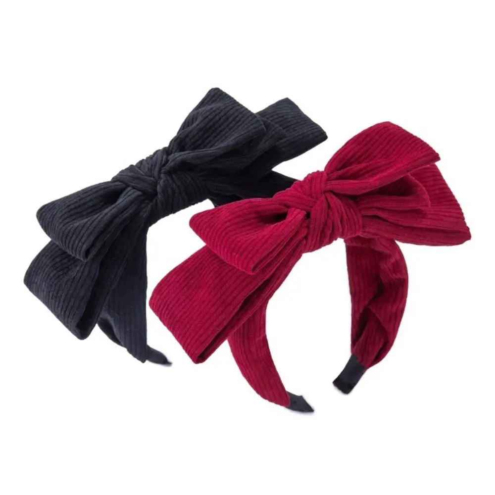 

Large Bowtie Headband Temperament Corduroy Solid Color Wash Face Hairband Korean Style Wide Bowtie Hair Hoop Ladies