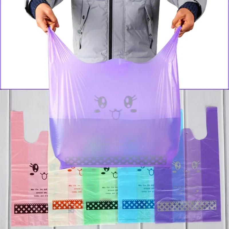 Thick Shopping Handle Plastic Bag Reusable Packaging Bag Supermarket Bandle Fruit Food Transparent Shopping Bags Vest Pouch 6