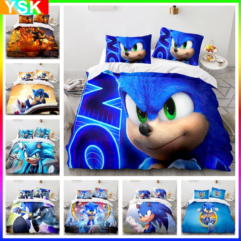 

3PC New Cartoon Quilt Cover Sonic Game Surrounding Fashion Animation Printing Creative Home Boys Cartoon Game Super