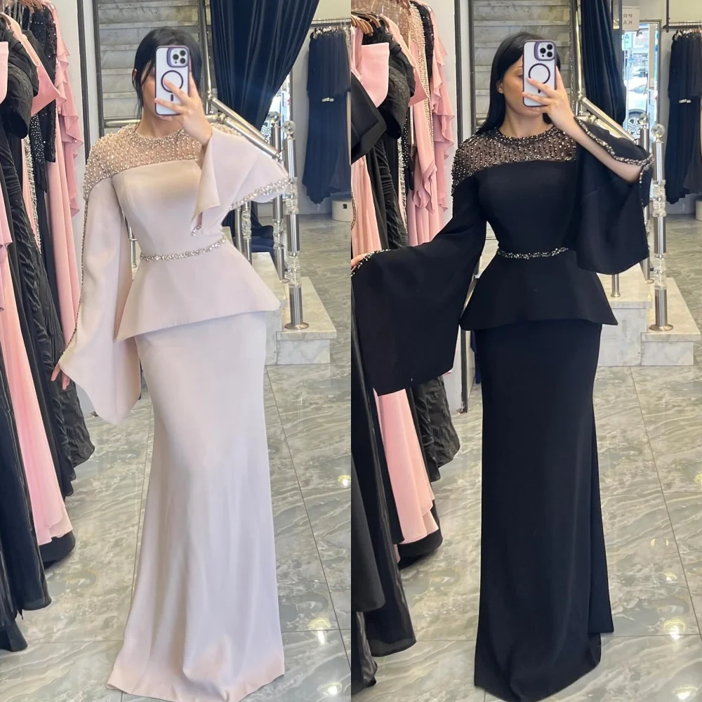 Robe longue en Jersey classique personnalisée de haute qualité, avec perles et paillettes, col rond, sur mesure, robes d'occasion exquises