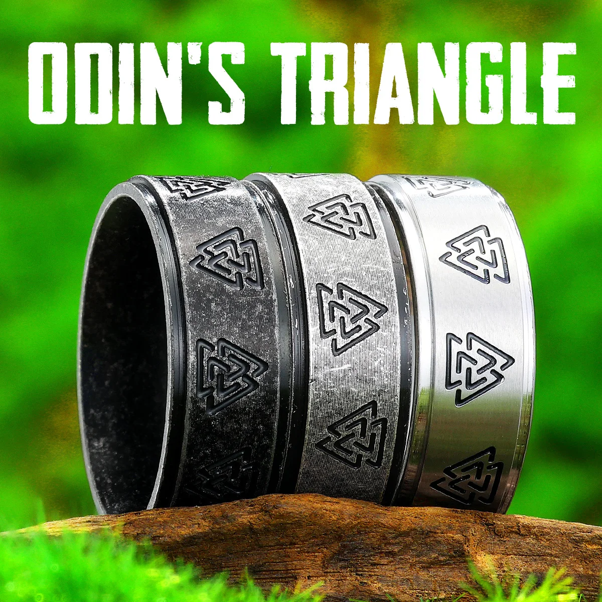 Vintage Black Viking Odin Triangle Ring - Stainless Steel Jewelry, Punk Rock Fashion Accessories, Gift Wholesale