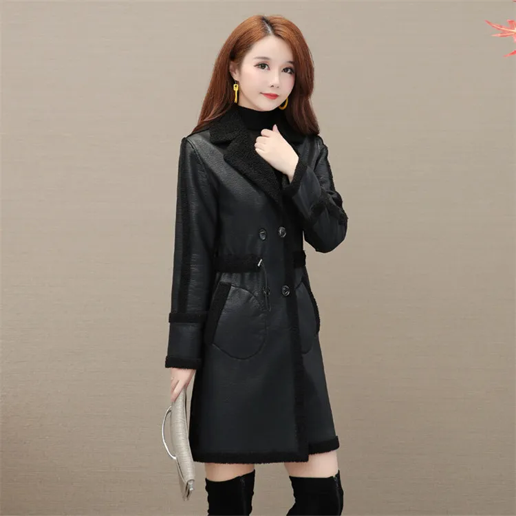 Plus Velvet Thickened Leather Jacket Women Autumn And Winter New Korean Version Fur Inner Mid-length PU Leather Jacket JD2334 packable down jacket