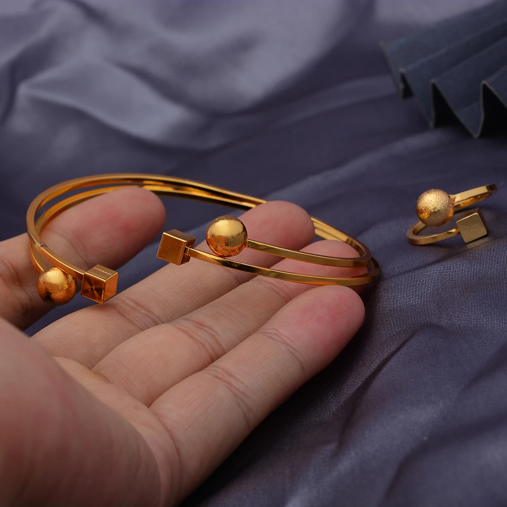Bangle Bracelet 24K Bead Gold Color Bangles For Women African Ethiopian Bracelets Wedding Square Jewelry Party Gifts Bijoux Comorien Dubai bangle bracelet