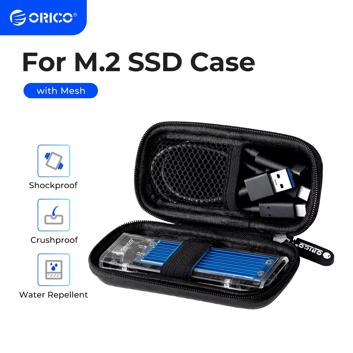 ORICO External M.2 Hard Drive Case Black M.2 Hard Disk Case EVA Portable HDD Storage Protection Bag