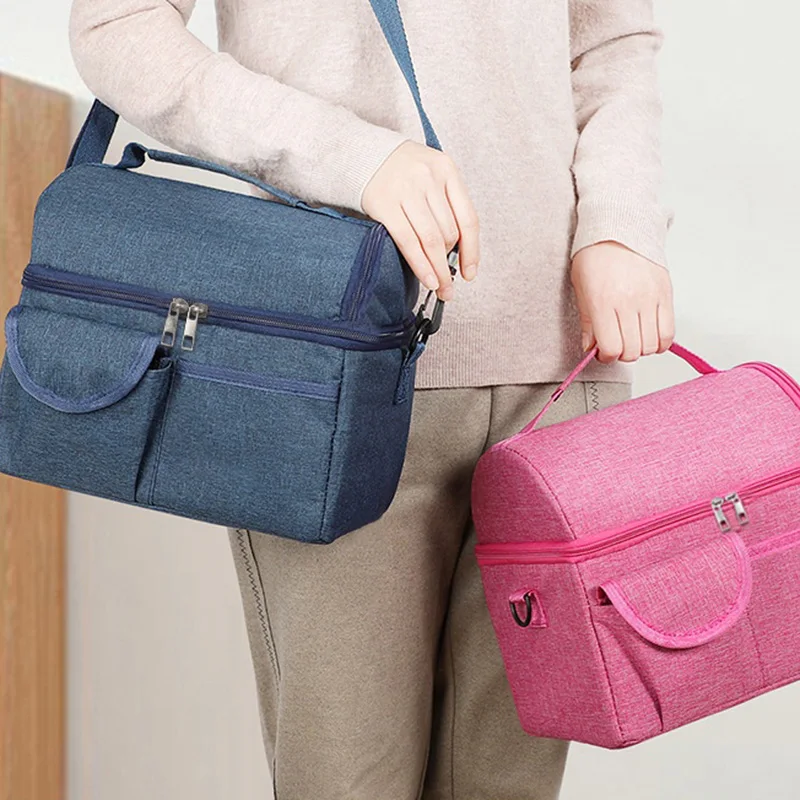 Large Capacity Multi Pocket Lunch Bag Heat Insulation Children School Lunch Box Storage Bag Picnic Food Storage Ice Packbag New 4