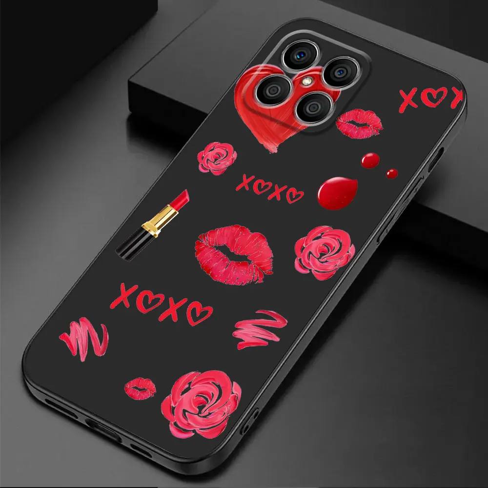 Sexy Red and Black Lips Kiss TPU Soft Phone Case - Elegant Armor  Cover