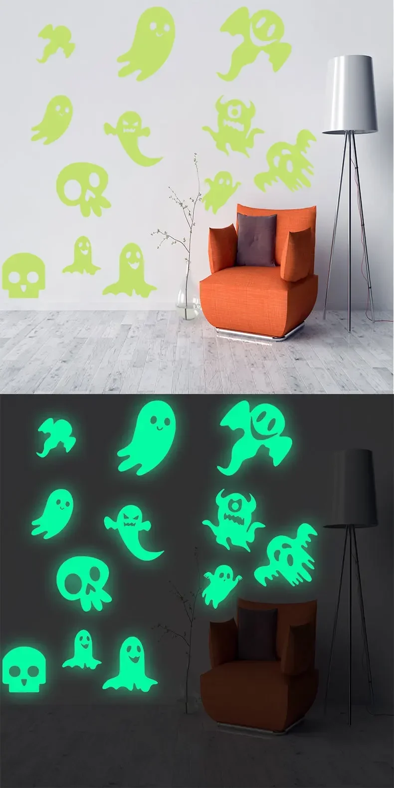Description Picture 3 of itemGlowing Luminous Ghost Halloween Wall Sticker - Creative Self-Adhesive Decoration for Living Room, Bedroom, Kids Room