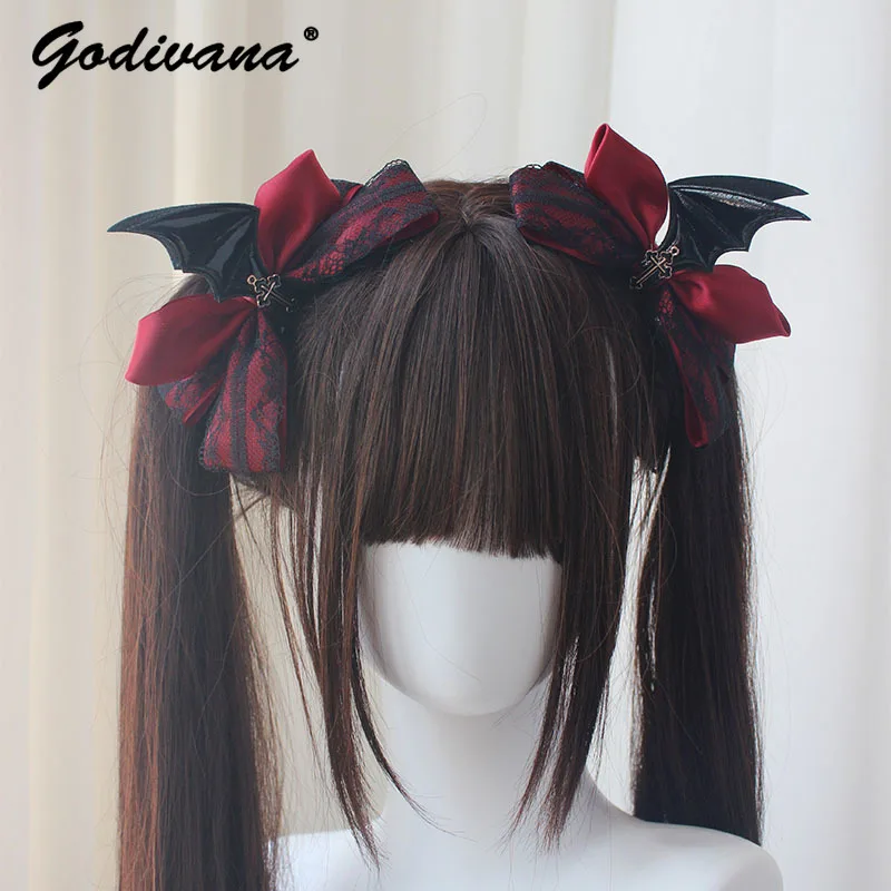 

Dark Style Devil Wings Double Ponytail Side Clip Halloween Lolita Girl A Pair of Hairclips Fashion Hair Clips Hair Accessories