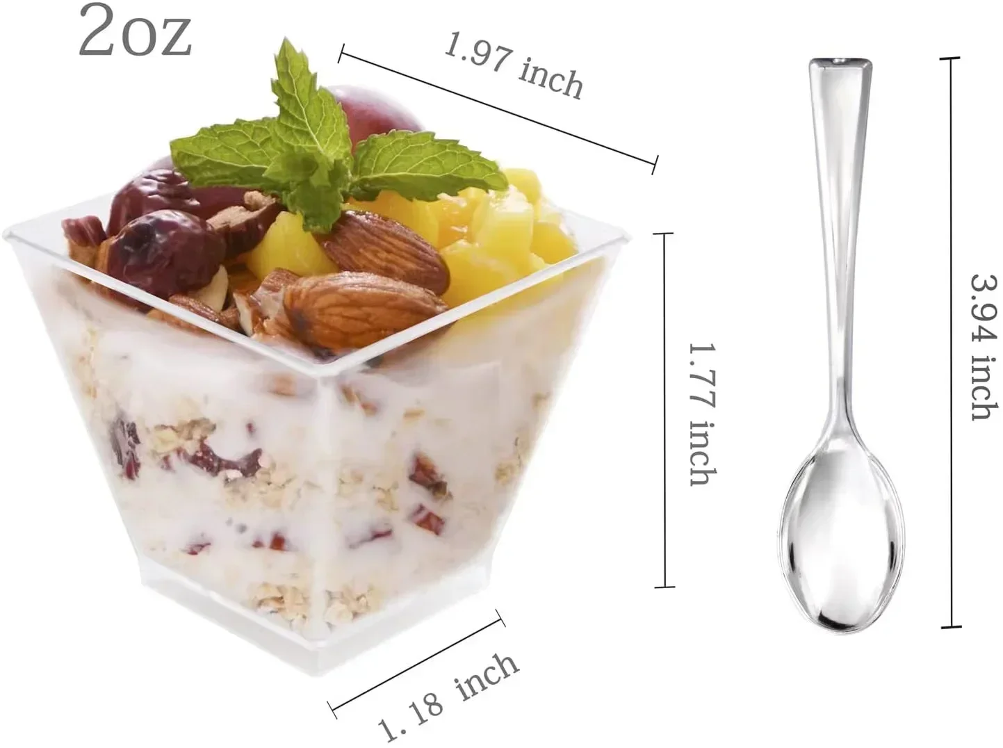 100 Pack Pudding Cups With Spoon Mini Plastic Dessert Cups Shooter Cups Mousse Cake Cups Fruit Ice Cream for Home Party Supplies