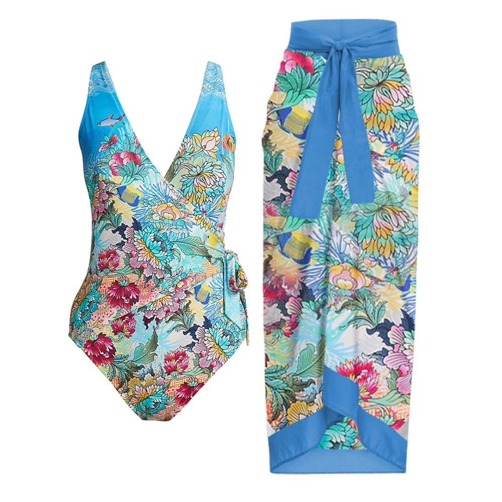 

Sling Print One Piece Bikini Slim V-Neck Cross Hollow Backless Swimsuit Fashion 2023 Women's Chic Sleeveless Beachwear Push-ups