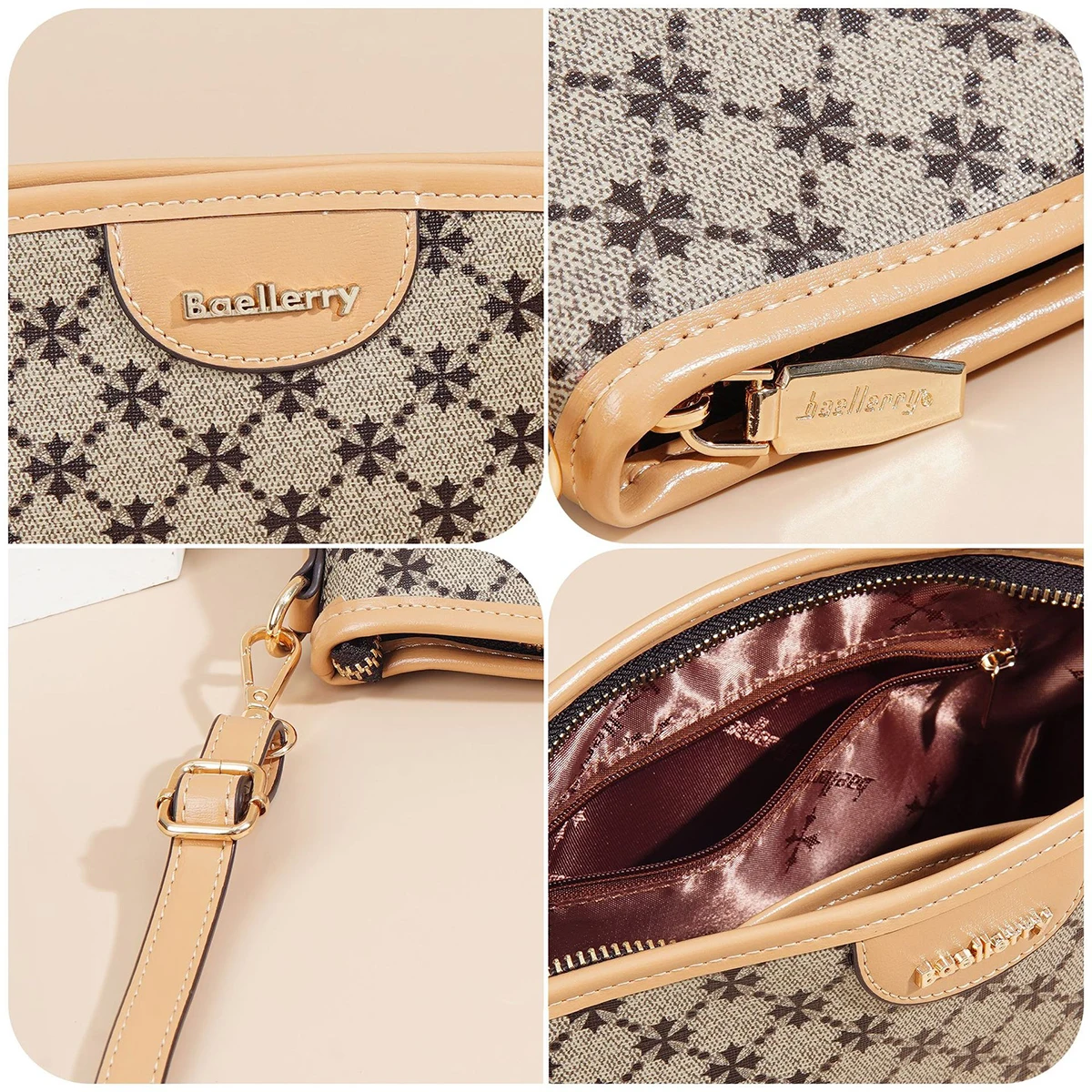 Baellerry Classic Pattern Women's Crossbody Shoulder Bag convertible 3-Way Carry RFID Blocking Lightweight Slim Casual Purse