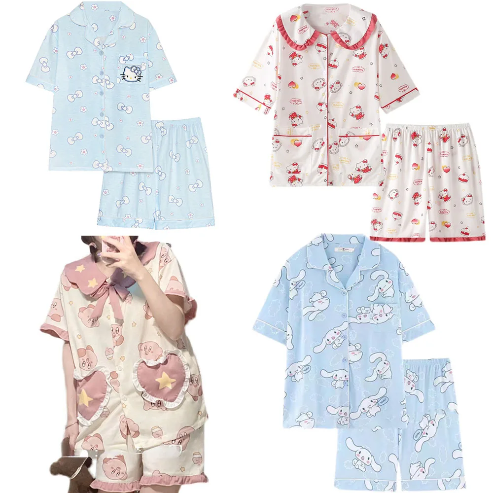 Sanrioed Cinnamoroll Kittys Kirby Pajamas Suit Anime Kawaii Sleeve ...