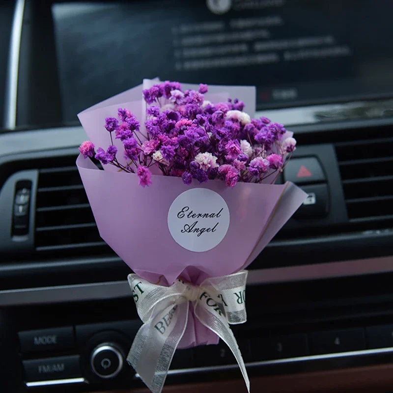 Dried Flower Car Decoration Interior Air Vent Clip Mini Bouquet Auto Perfume  Aroma Diffuser Pink  Accessories Girls Gift