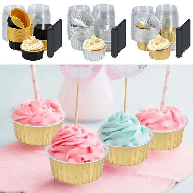 Pirottini Cupcake Alluminio 50 Pezzi - Usa E Getta, Coperchio Incluso, Oro Rosa, Antiaderenti, Per Feste - Foto 14