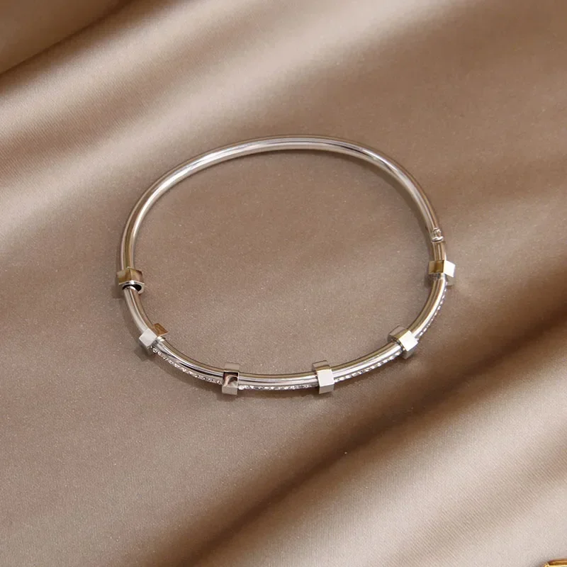 Stainless Steel Bracelet Classic Open Bangles&bracelets for Women Fashion Brand Jewelry Delicate Full Crystal Bangles