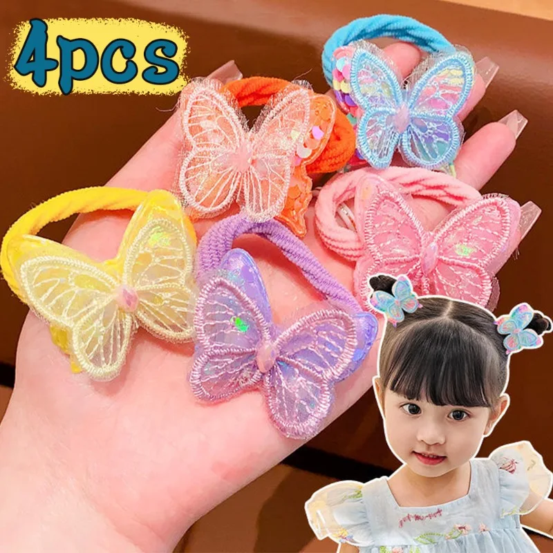 

2/4PCS Sequin Butterfly Hair Bands Children Cute Sweet Elastic Hair Rope Daily Dating Party Hairpins Fashion Hair Accessories