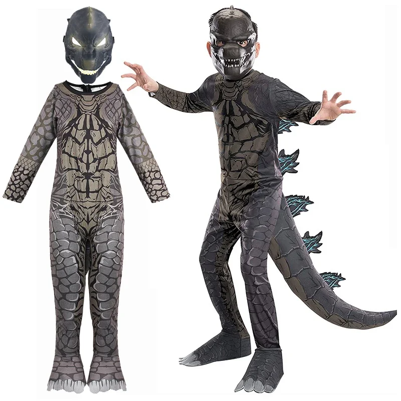 

Kids Goldzilla Cosplay Costumes with Mask Dinosaur Jumpsuit for Children Birthday Gift Halloween Party Role Play Dress