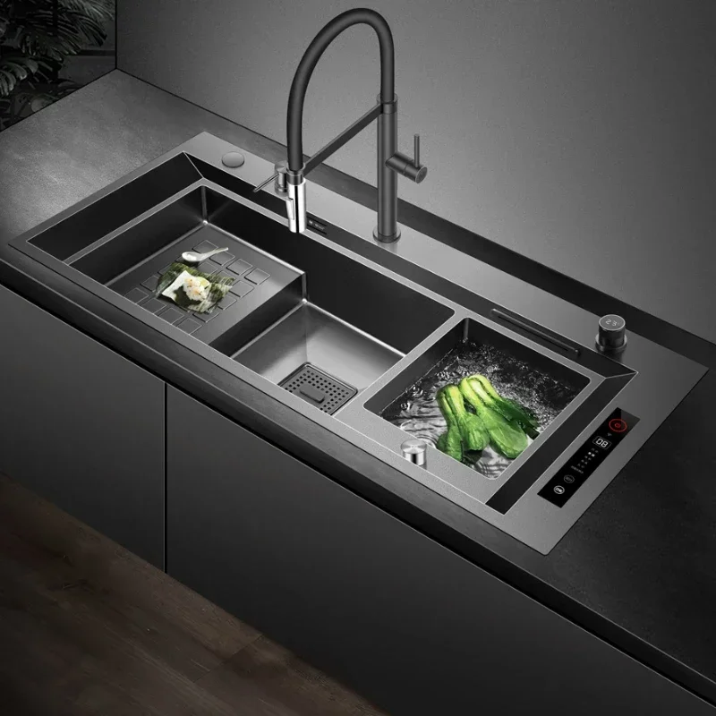 

Intelligent purification fruit and vegetable cleaning sink kitchen oversized nano black diamond double tank